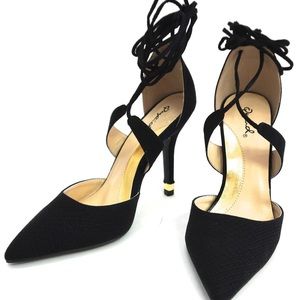 Quips lace up strap black heels